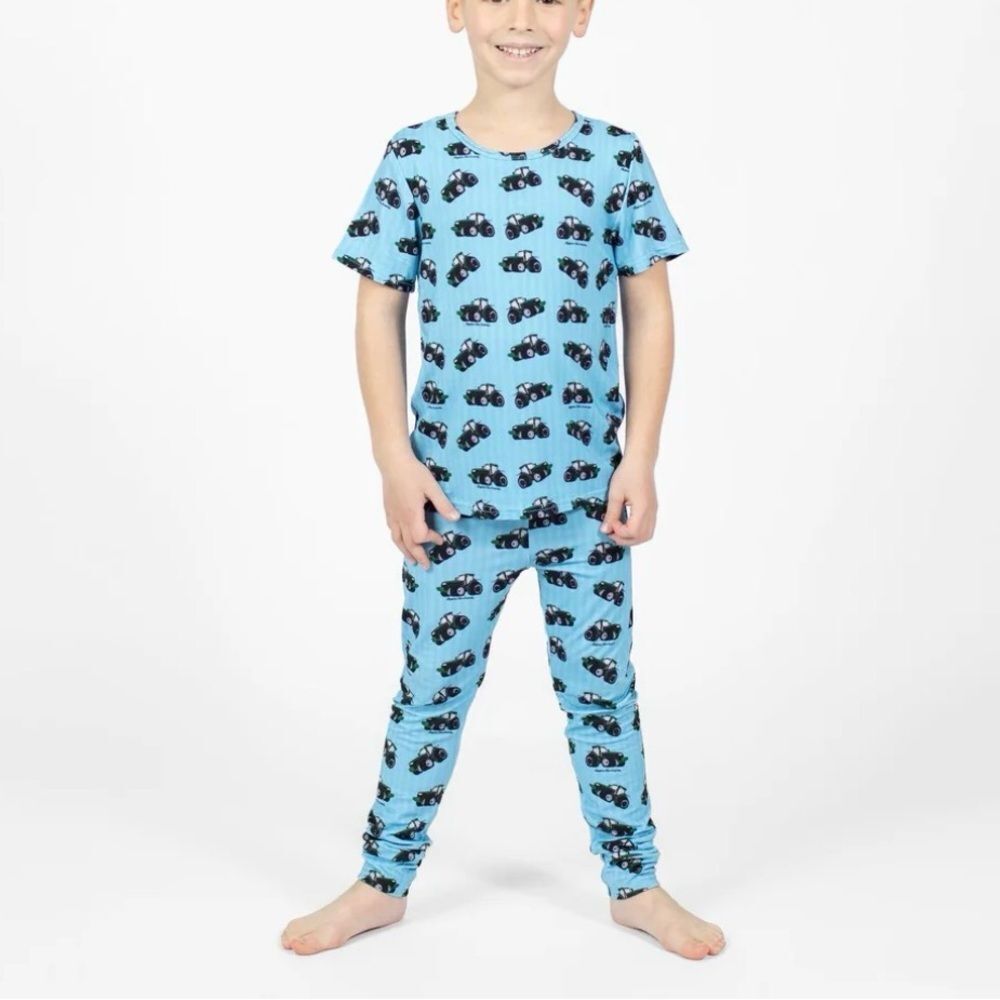 American Farm Company Big Green Tractor Bamboo Pajama Set Blue YL NWT - Picture 2 of 8